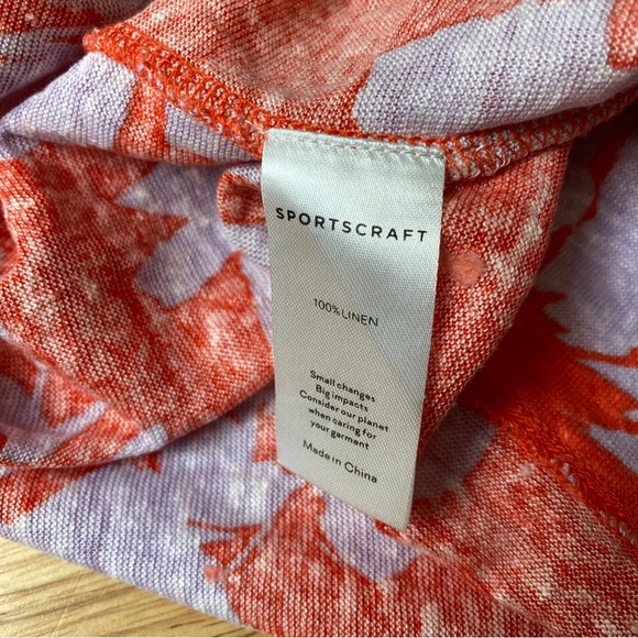 SPORTSCRAFT 'Tay' Orange Floral Print 100% Linen V-Neck Midi Dress Size M AU 12 - Picture 7 of 12